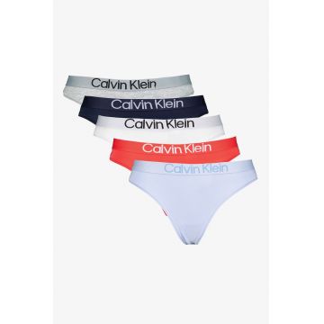 Set de chiloti tanga cu banda logo in talie - 5 perechi - Alb/Gri melange/Albastru