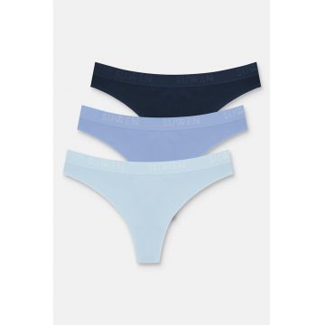 Set de chiloti tanga de bumbac - 3 perechi - Albastru lavanda/Bleumarin