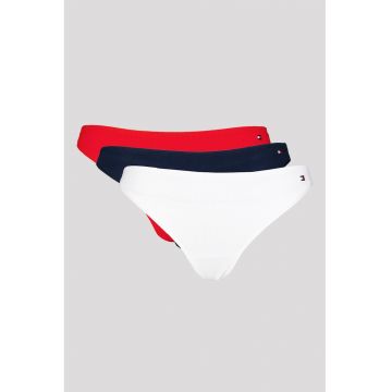 Set de chiloti tanga din amestec de bumbac - 3 perechi - Rosu/Alb/Bleumarin