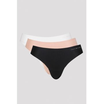 Set de chiloti tanga - fara cusaturi - 3 perechi - Alb/Negru/Bej