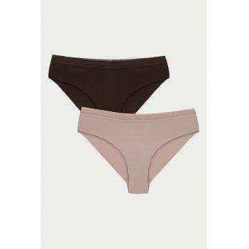 Set de chiloti uni - 2 perechi - Violet/Maro taupe