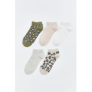 Set de sosete cu animal print - 5 perechi - Alb/Kaki/Bej deschis