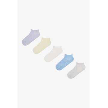 Set de sosete cu model - 5 perechi - Alb fildes - Albastru azur - Violet pastel -