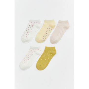 Set de sosete din amestec de bumbac pana la glezna - 5 perechi - Bej/Verde masliniu/Alb murdar