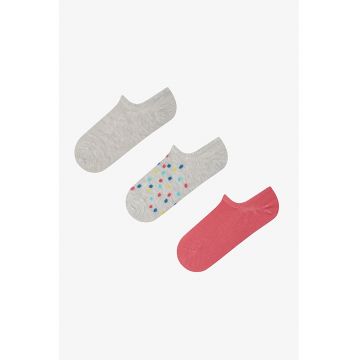 Set de sosete foarte scurte cu model uni - 3 perechi - Gri - Coral -