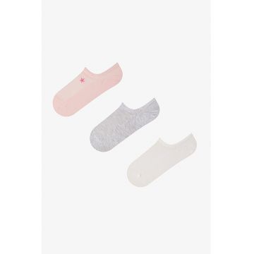 Set de sosete foarte scurte din amestec de bumbac - 3 perechi - Roz bombon - Gri melange - Alb murdar -
