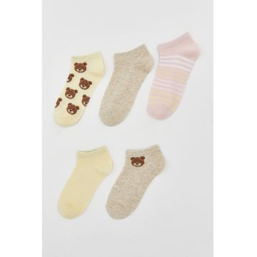 Set de sosete foarte scurte uni si cu model - 5 perechi - Galben/Bej/Roz