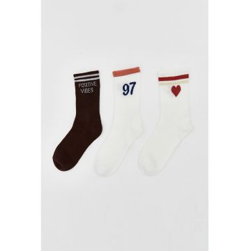 Set de sosete lungi cu imprimeu - 3 perechi - Negru stins/Alb murdar