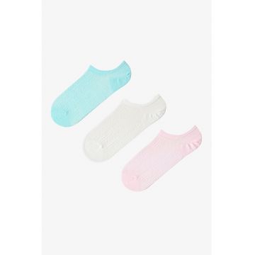 Set de sosete pana la glezna - 3 perechi - Alb fildes - Turcoaz - Roz deschis -