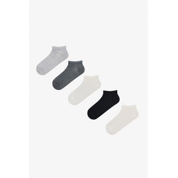 Set de sosete pana la glezna - 5 perechi - Alb - Negru - Gri -