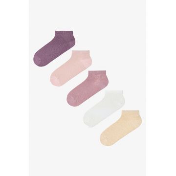 Set de sosete pana la glezna - 5 perechi - Galben vanilie - Roz prafuit - Violet pruna -