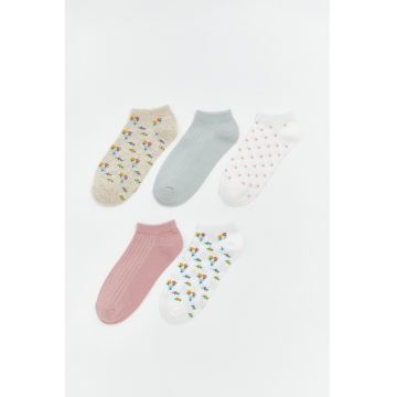 Set de sosete pana la glezna cu imprimeu - 5 perechi - Albastru prafuit/Alb optic/Roz prafuit