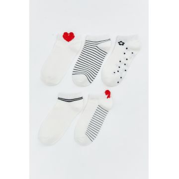 Set de sosete pana la glezna cu model - 5 perechi - Alb/Negru