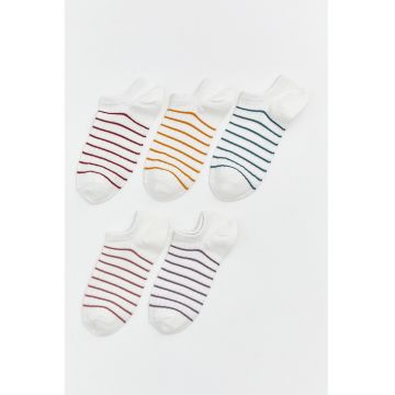 Set de sosete pana la glezna cu model in dungi - 5 perechi - Alb/Portocaliu/Albastru