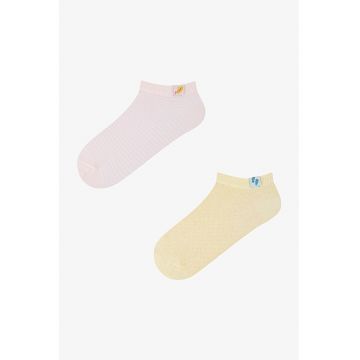 Set de sosete pana la glezna cu model uni - 2 perechi - Roz pastel - Galben pastel -