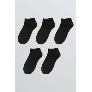 Set de sosete pana la glezna cu model uni - 5 perechi - Negru