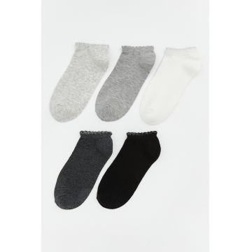 Set de sosete pana la glezna cu terminatie valurita - 5 perechi - Negru/Gri melange/Alb murdar