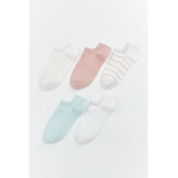 Set de sosete pana la glezna - din amestec de bumbac- 5 perechi - Alb optic