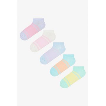 Set de sosete pana la glezna din amestec de bumbac - 5 perechi - Turcoaz - Verde menta - Violet pastel -