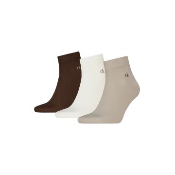 Set de sosete scurte cu logo - 3 perechi - Alb fildes/Negru/Maro taupe