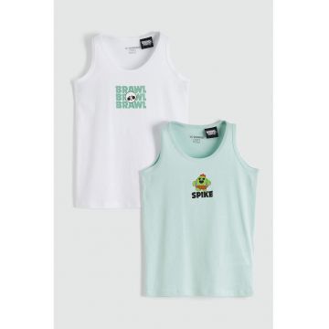 Set de top-uri cu imprimeu - 2 piese - Alb/Turcoaz deschis