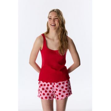 Top de pijama cu decolteu amplu - Rosu/Roz pastel