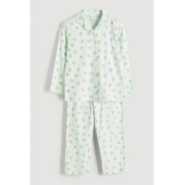 Pijama cu nasturi si inimi - Verde pal