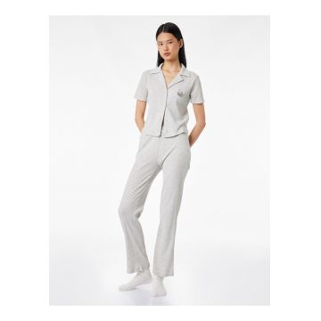 Pijama din amestec de bumbac cu camasa - Gri deschis