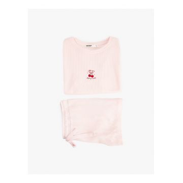 Pijama din amestec de bumbac cu pantaloni scurti - Verde/Roz deschis/Rosu vermillion