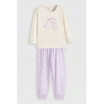 Pijama din bumbac cu imprimeu Hello kitty - Roz/Crem