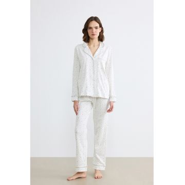 Pijama din bumbac cu nasturi - Alb murdar