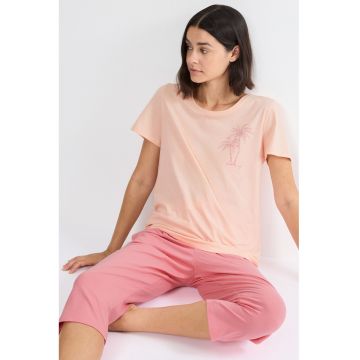Pijama din bumbac cu pantaloni trei sferturi - Piersica