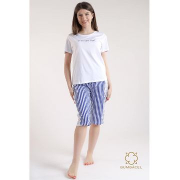 Pijama pentru dame cu tricou si pantaloni scurti - Albastru