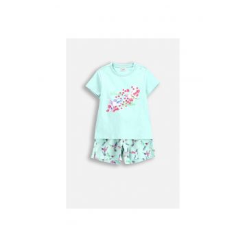 Pijama scurta  cu imprimeu colibri - Albastru aquamarin