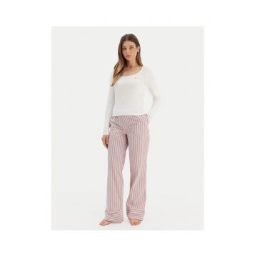 Pijamale dama  ecru - rosu - dungi