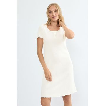 Rochie mini din amestec de bumbac cu striatii - Alb murdar