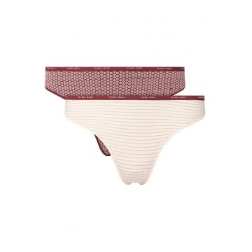 Set chiloti tanga  bumbac - alb/visiniu -