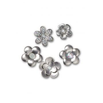 Set de accesorii jibbitz cu model floral - 5 piese - Argintiu