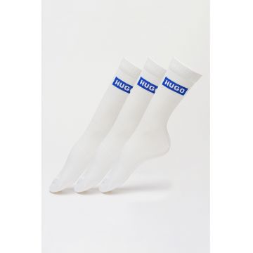 Set de sosete lungi cu imprimeu logo lateral - 3 perechi - Alb/Albastru royal