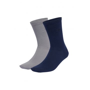 Set de sosete lungi cu logo brodat - 2 perechi - Gri inchis/Bleumarin