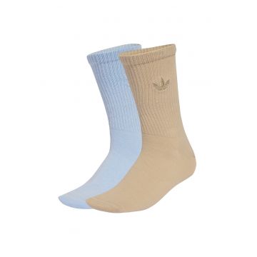 Set de sosete lungi cu logo brodat - 2 perechi - Maro camel/Albastru deschis