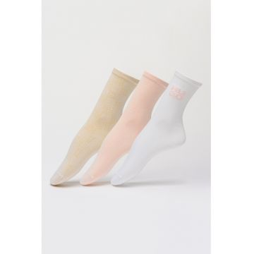 Set de sosete lungi din amestec de bumbac - 3 perechi - Alb/Alb fildes/Roz pal