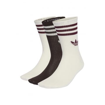 Set de sosete lungi unisex cu detaliu logo - 3 perechi - Maro cognac/Alb fildes