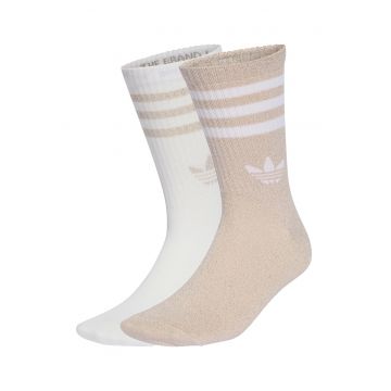 Set de sosete lungi unisex cu insertii stralucitoare - 2 perechi - Alb murdar/Roz prafuit