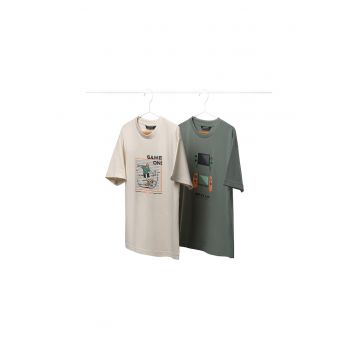 Set tricouri pentru baieti -  bumbac - bej - verde -