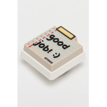Talisman cu text in forma de carnetel Jibbitz - Gri deschis/Alb optic