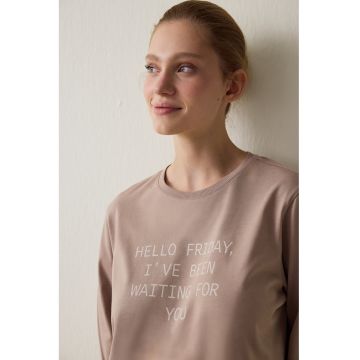 Bluza de pijama lejera de bumac - Maro taupe