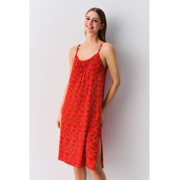 Camasa de noapte cu model si slit lateral - Portocaliu stins
