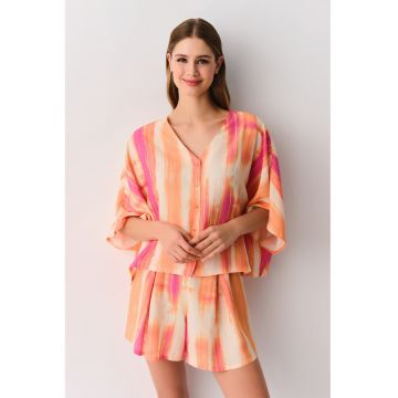 Camasa de pijama supradimensionata in dungi - Portocaliu/Roz pastel/Alb murdar