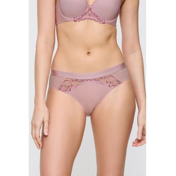 Chiloti hipster cu insertii din dantela cu model floral - Liliac